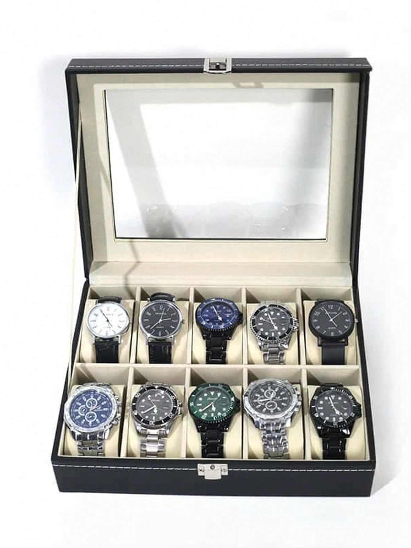 Men'S Accessories Rack - صندوق ساعات جلدي مع قفل، علبة